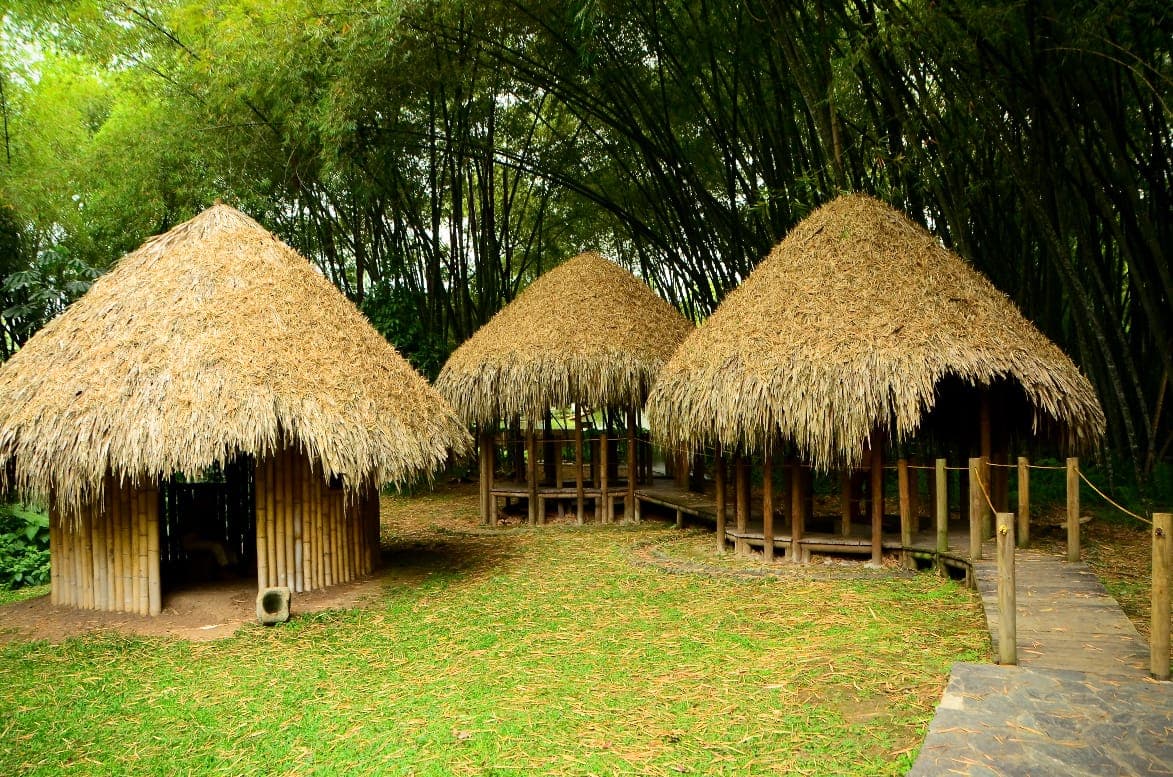 Replica indigenous dwellings at Parque Consotá