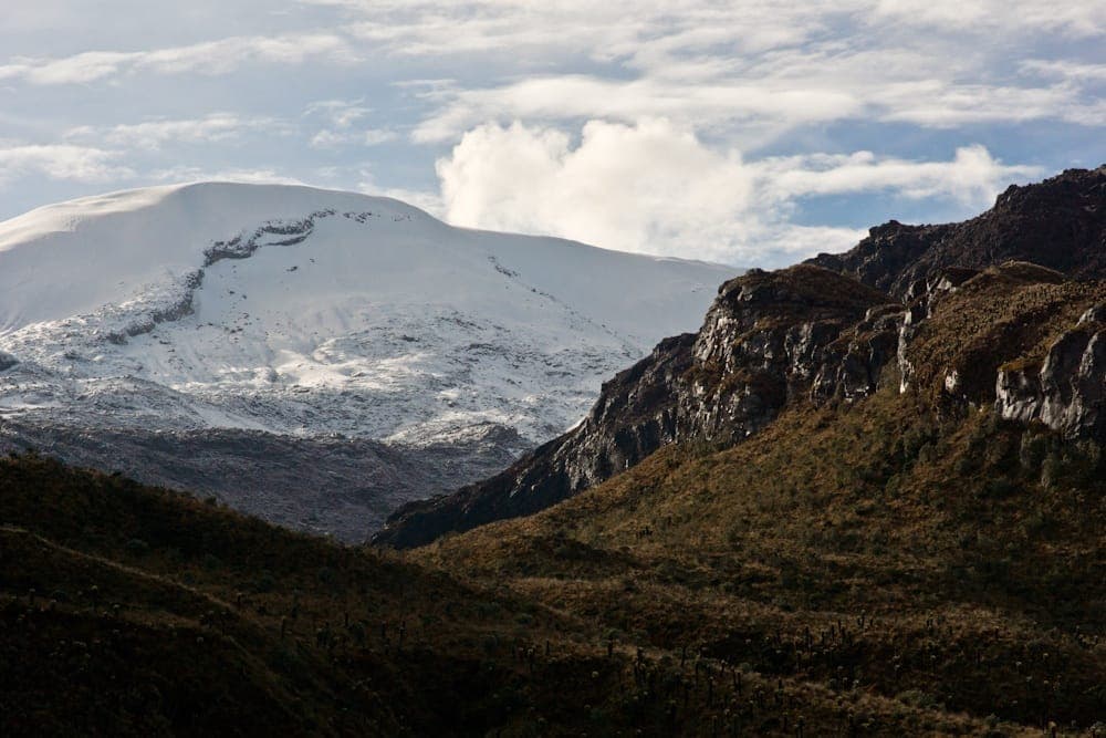 Nevado del Ruiz with snow above the páramo
